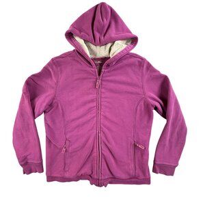 LL Bean Jacket Womens Large Purple Sherpa Lined Full Zip Hooded Fleece Pockets